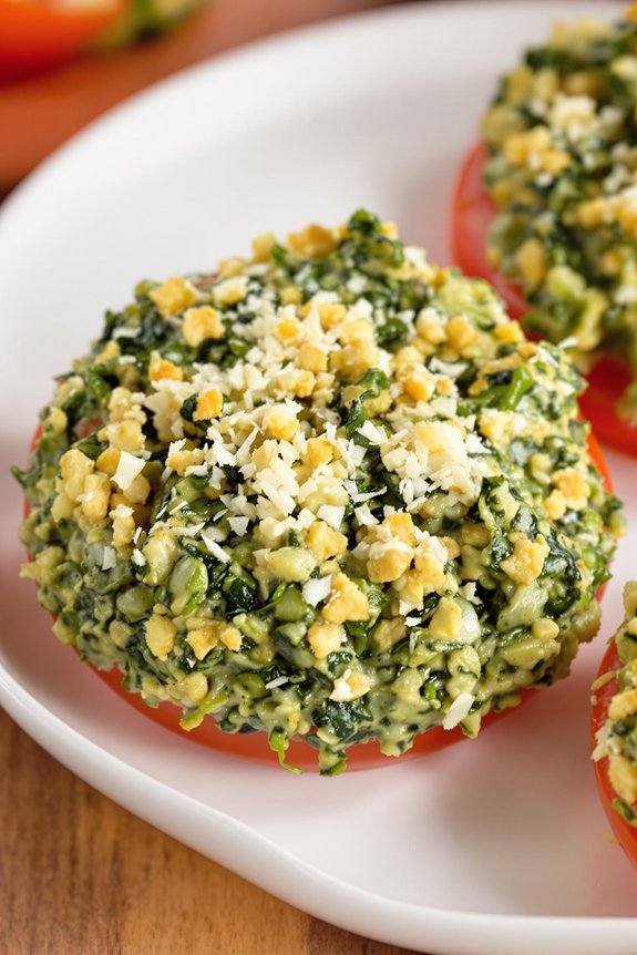 creamy spinach over tomatoes
