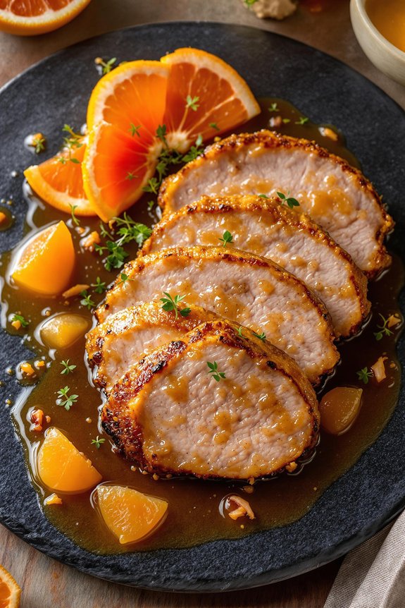 crispy duck with citrus ginger sauce