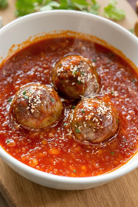 handcrafted meatballs simmering slowly