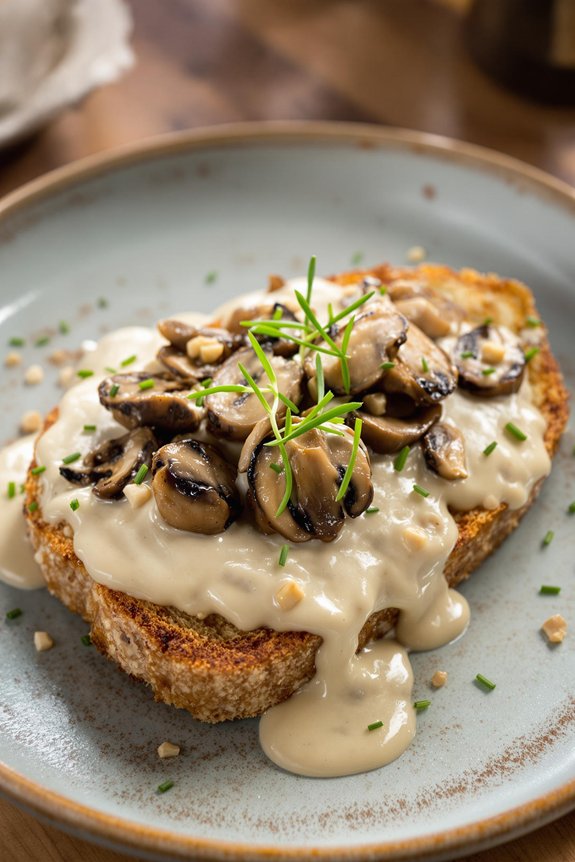 layered oyster mushroom toast