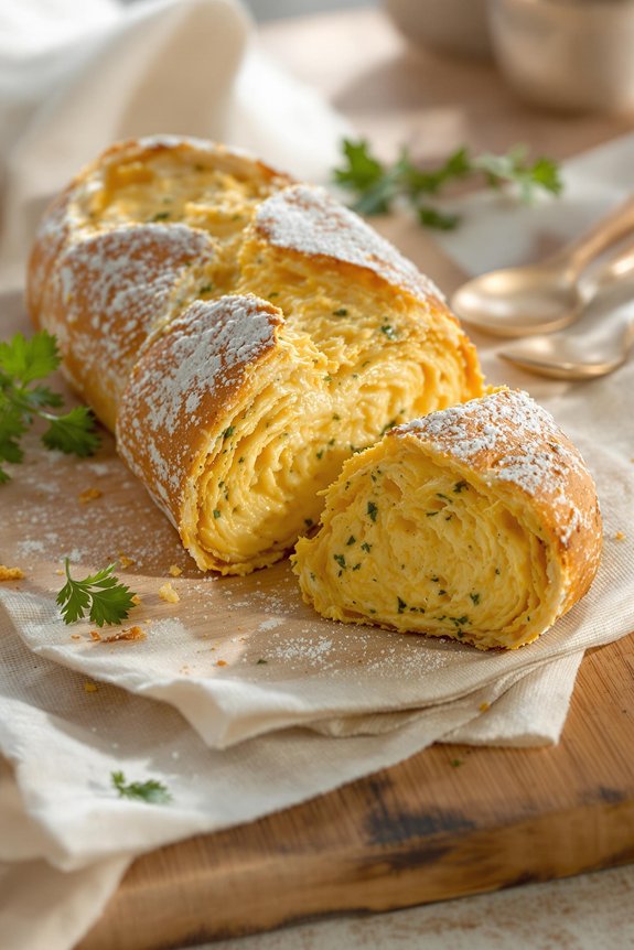omelette stuffed baguette preparation