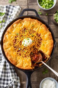 one pan cheesy chili skillet