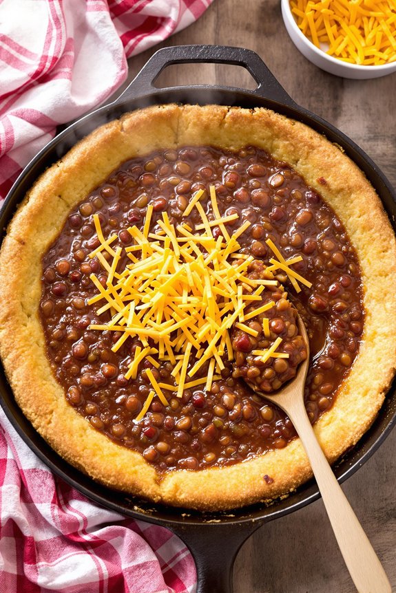 one pan cheesy chili skillet