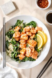 salmon and spinach rice bowl