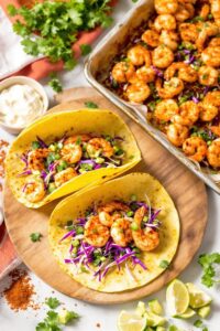 shrimp tacos on sheet pan