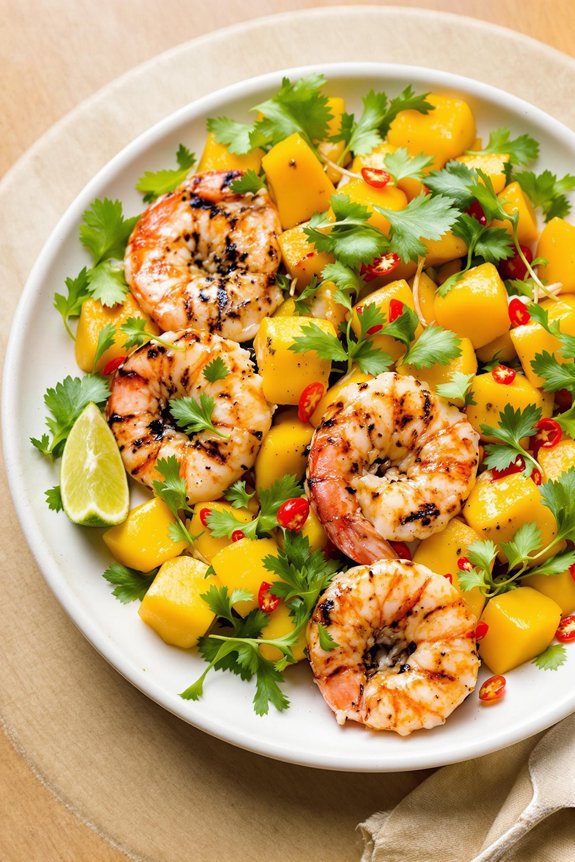spicy prawns with mango salad