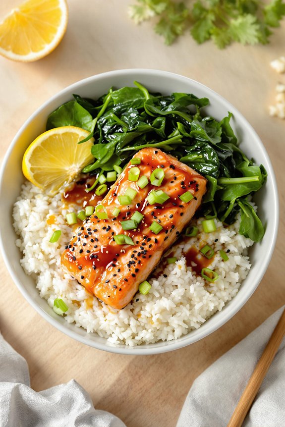 zesty salmon spinach bowl